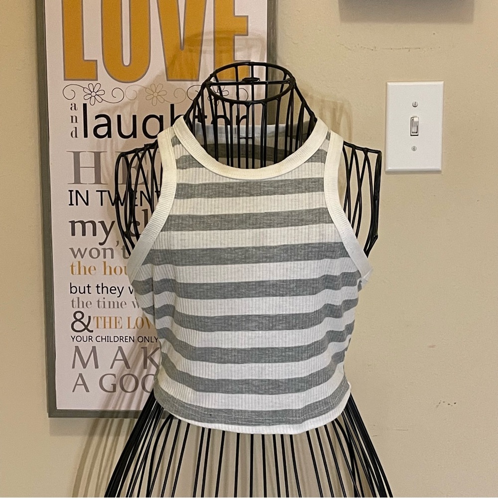 Striped Gray and White Women's Tank Top